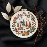 Embroidery Kit for Beginners, Beautiful small town Nature Landscape Pre-Stamped Pattern Kits for Adults , Easy to Follow Color Thread Needlework,DIY Cross Stitch Kits with 8'' Hoop Needles Threads