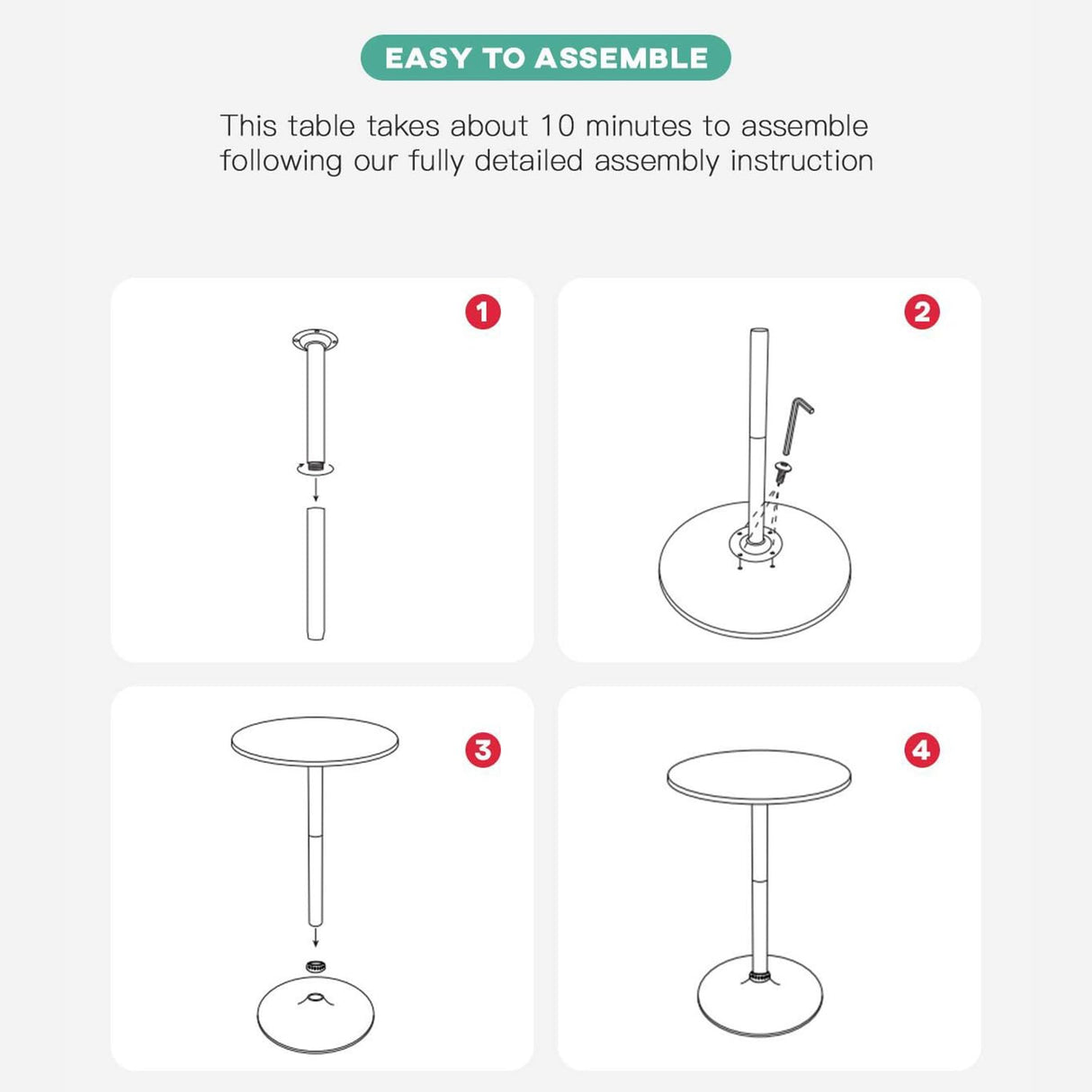 FDW Modern 40" Round Bar Table - Stylish Black Hydraulic Kitchen & Dining Table FDW