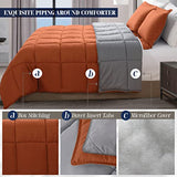 Elegant Comfort 3-Piece Reversible Comforter Set, All Season Cozy, Soft Down Alternative, Quilted - Box Stitched - Duvet Insert with 4 Corner Tabs, Comforter with Shams, Twin, Coral/Gray Elegant Comfort