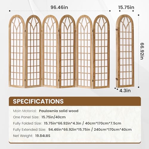 ALeesing Folding Room Divider Privacy Screen Freestanding 6-Panel Shoji Style Wooden Frame Decorative Partition Wall for Bedroom Office Apartment Natural ALeesing