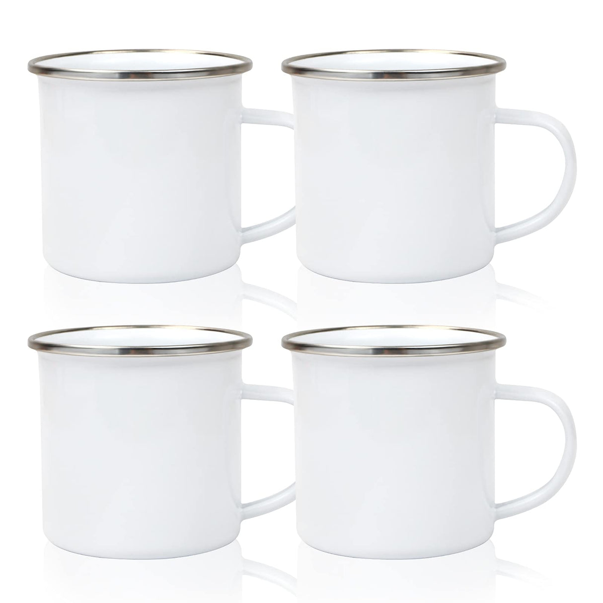 MAIKESUB 4 Pcs Sublimation Blank White Enamel Mug 12 OZ with Silver Rim Camping Travel Coffee Metal Mug Can be used as a gift for Christmas Thanksgiving Mother's Day Father's Day MAIKESUB