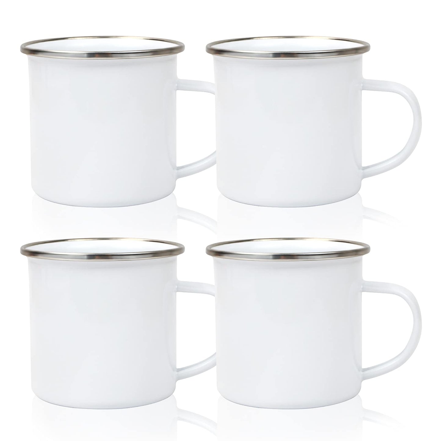 MAIKESUB 4 Pcs Sublimation Blank White Enamel Mug 12 OZ with Silver Rim Camping Travel Coffee Metal Mug Can be used as a gift for Christmas Thanksgiving Mother's Day Father's Day