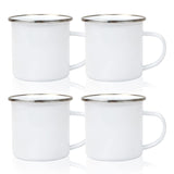 MAIKESUB 4 Pcs Sublimation Blank White Enamel Mug 12 OZ with Silver Rim Camping Travel Coffee Metal Mug Can be used as a gift for Christmas Thanksgiving Mother's Day Father's Day MAIKESUB