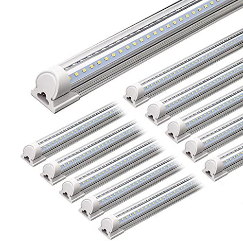 Barrina LED Shop Light, 4FT 40W 5000LM 5000K Daylight White, V Shape, Clear Cover, Linkable with Plug, T8 LED Tube Lights, ETL Listed, 10 Packs Barrina