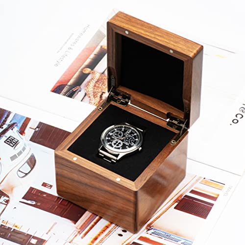 COSISO Single Walnut Wooden Watch Gift Box Watch Storage Travel Case Organizer for Men and Women Wristwatch Display Box Holder - WoodArtSupply