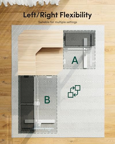 FEZIBO L Shaped Electric Standing Desk, 63 x 48inch Large with Drawers | Reversible Tabletop, 2 Memory Height Settings | Home Office & Gaming Height-Adjustable Table, Light Walnut （2 Packages） FEZIBO