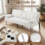 Anwick Convertible Folding Futon Sofa Bed,Modern PU Leather Sleeper Love Seat with 3 Reclining Backrest & Cup Holders,67" Comfy Sofa Couches for Living Room Small Home Office (White) Anwick