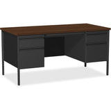 Lorell Fortress Series Double Pedestal Desk, 60" x 30" x 29.5", Black Steel Frame with Walnut Top Lorell