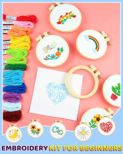Pllieay 10 PCS Cross Stitch Kits for Beginners, Embroidery Beginner Kits for Kids 7-13, Include Instructions, Cross Stitch Kits with Pattern, Needlepoint Kits for Embroidery Projects