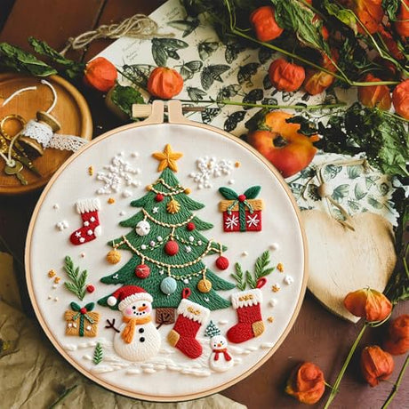 Smart-Feather 3pcs Embroidery kit for Holiday, Embroidery Kits for Christmas Cottage with Hoop for Adults with Hoop, DIY Art Project Craft Kit (Welcome) Smart-Feather