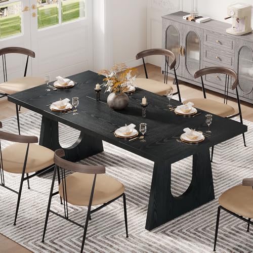 Tribesigns Large Dining Table for 6-8 People, 70.9-Inch Wood Rustic Rectangular Table with Black Wooden Legs, Farmhouse Center Kitchen Table for Dining Room, Living Room, Home Furniture, Black Tribesigns