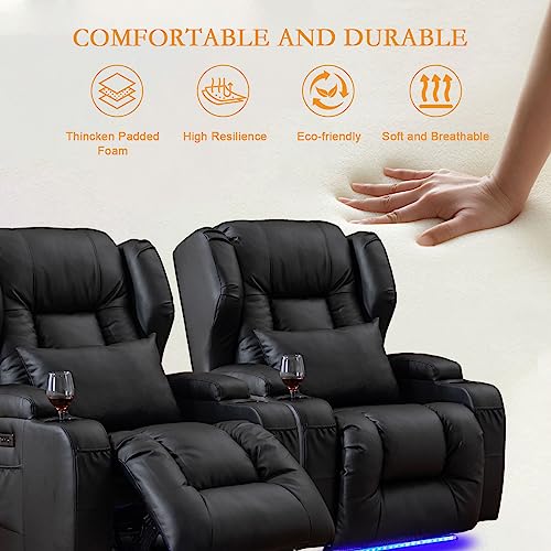 Oprisen Power Recliner Chair Set of 2 Overstuffed Home Theater Seating w/Heat Massage Electric Movie Gaming Sofa Reclining Sleeper Chair with LED Light/Lumbar Pillow/USB Port/Cup Holders Oprisen