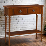 Leick Home Coastal Console Table, Solid Wood, with Drawer and Shelf, for Entryways, Hallways, and Living Rooms, Pecan Brown, 20027-PC Leick Home