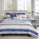 Madison Park Quilt Set Cottage Coastal Design, 6 Piece Set - All Season, Coverlet Bedspread Lightweight Bedding Layer, Shams, Toss Pillows, King/Cal King(104"x94"), Blue/White Madison Park