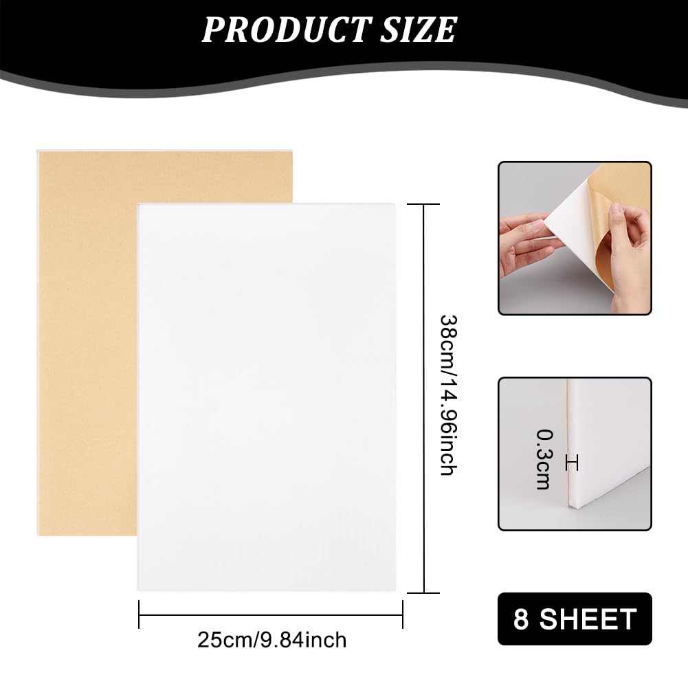 BENECREAT 8Pcs Mounting Board, 3mm Thick Self Adhesive Foam Stamp Poster Board for Cross Stitch Picture Embroidery Office and Art Projects Display, 15x9.8inch BENECREAT