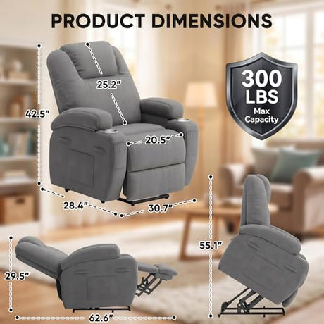 Flamaker Power Lift Chair Massage Recliner Chairs for Elderly - Ergonomic Design with Cup Holders & Side Pockets, Remote Control (Gray) Flamaker