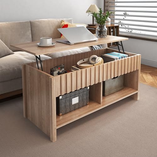 AVZEAR Coffee Table, Wooden Dining Coffee Table Farmhouse Wood Coffee Table with Lift Top Large Hidden Storage Shelf Accent Table Furniture for Living Room, Office, Display (Walnut)