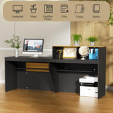 85.8 inches Reception Desk with Counter Modern Front Table Checkout Counter Table Retail Counter for Reception Room,Salon,Office,Store,Shop,Clinic,Lobbies,Retail,Home,Black and Natural