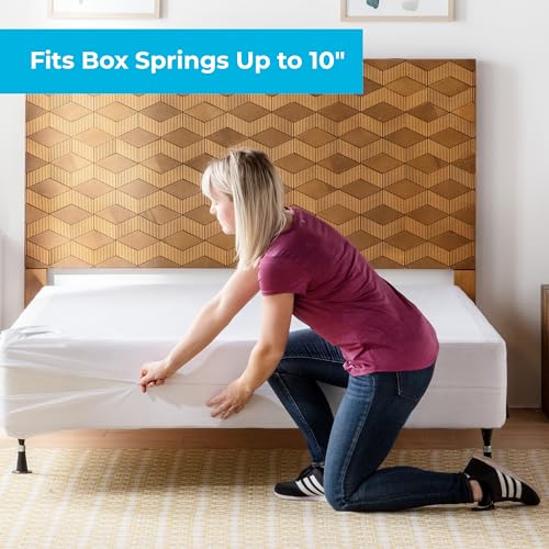 Linenspa Box Spring Encasement – Queen Size Box Spring Cover – Zippered and Waterproof Protector, Complete Protection – White Linenspa