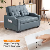 VINGLI Convertible Loveseat Sleeper, Blue Grey Faux Leather Futon Sofa Bed Pullout Couch Bed with USB Ports, Cup Holders, Armrest for Living Room, Bedroom, Home Office Apartment VINGLI