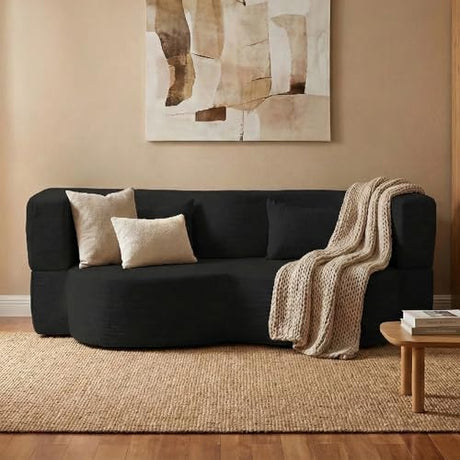 LIANGFU 78 Inch 2-in-1 Convertible Sofa,Futon Folding Sofa Bed,Pull Out Sofa Bed Boneless Couch with 2 Pilow,oveseat Sleeper Floor Sofa for Bedroom Living Room Office, Apartment(Teddy, Black) LIANGFU