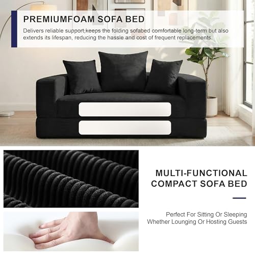 Casaphoria Modern Futon Sofa Bed,67 Inch Wide Folding Couch with Wide Armrests and Pillows,Convertible Lounger for Apartment,Guest Room,Daybed(Black) Casaphoria