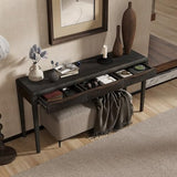 Merax 59.84'' Elegant Console Table with Oak Veneer,Light Luxury Entryway Table with 3 Drawers,Farmhouse Sofa Table with Soft-Corner Design,Suitable for Living Room, Foyer and Hallway, Black Merax