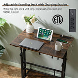 Hadulcet Mobile Standing Desk Adjustable Height, Rolling Desk Stand Up Desk, Mobile Laptop Desk, Rolling Computer Desk with Charging Station, Portable Desk with Wheels, Rustic Brown Hadulcet