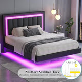 HOMBCK Floating Bed Frame Twin with Smart LED Lights, Faux Leather Upholstered Platform Bed with Diamond Headboard, No Box Spring Needed, Noise Free, Easy Assembly, Black HOMBCK