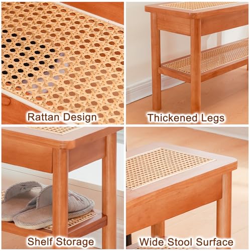 YLLSMGS Porch Bench Entryway Bench Wooden with Woven Rattan and Storage Shoe Rack for Living Room Hallway Entry Way Front Door(Yellow,80 * 44 * 28cm/31 * 17 * 11in) YLLSMGS