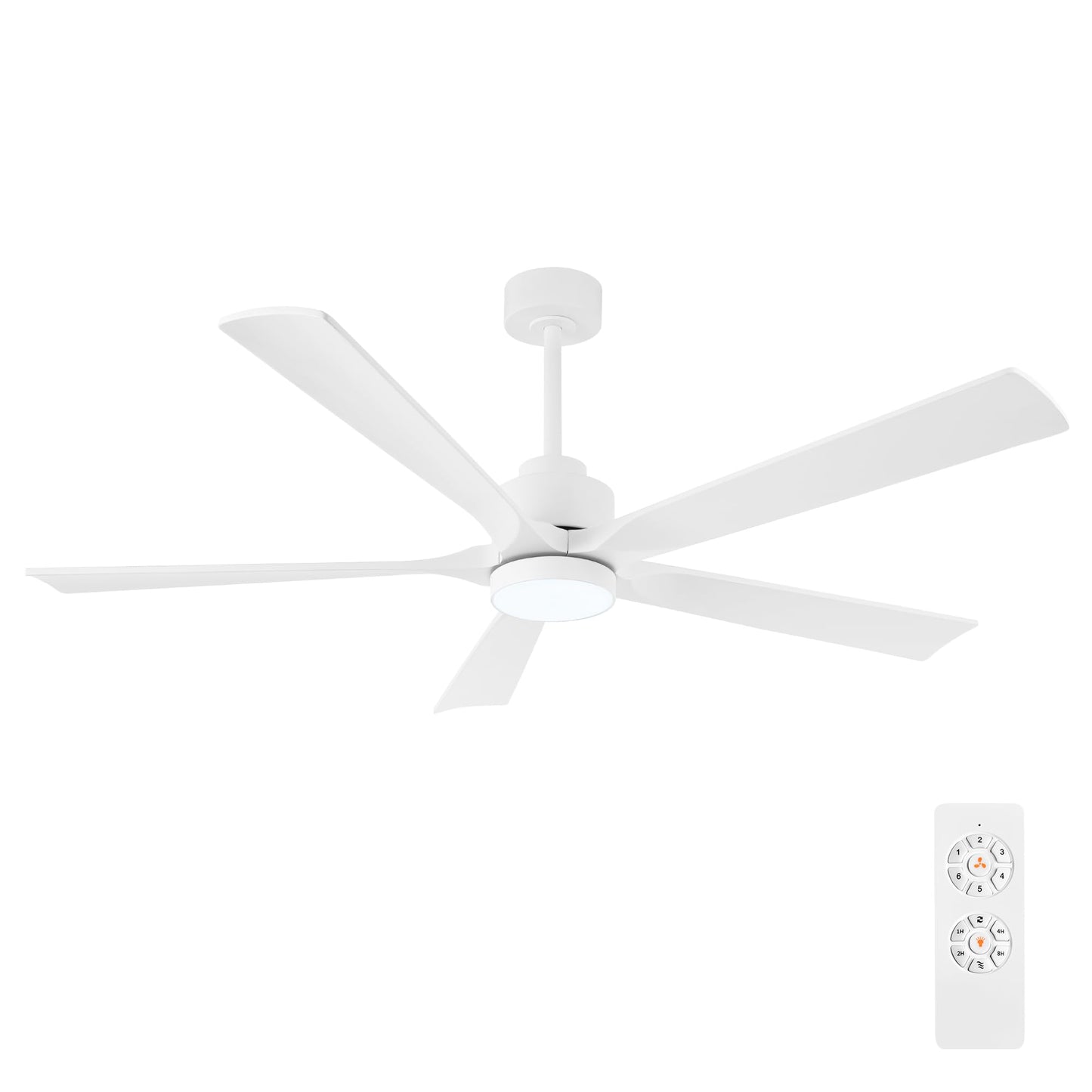 ELEHINSER 52" Modern Ceiling Fan with Light and Remote Control, 5 Solid Wood Blades 6-Speed Noiseless Reversible DC Motor, Ceiling Fan for Bedroom Dinning Living Room, White