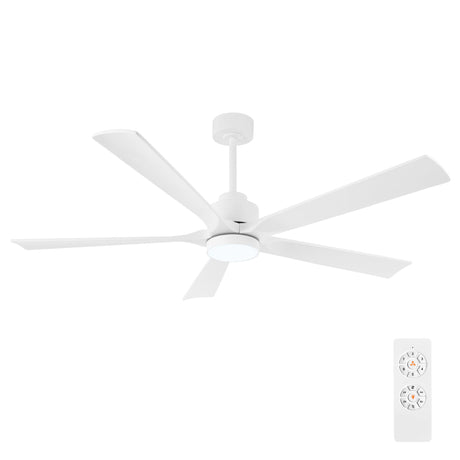 ELEHINSER 52" Modern Ceiling Fan with Light and Remote Control, 5 Solid Wood Blades 6-Speed Noiseless Reversible DC Motor, Ceiling Fan for Bedroom Dinning Living Room, White ELEHINSER