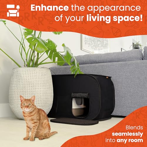 Pexter Cat Litter Box Enclosure, Discreet and Hidden Litter Box, Kitty Litter Trap Design with Easy-Clean Feature, Scoop and Deodorizer Storage Pockets, Lightweight and Waterproof PEXTER