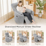 Flamaker Swivel Recliner Chair, Massage Nursery Rocking Chair with 2 Pillows, Comfy Single Sofa Glider Rocking Chair with Side Pockets for Living Room (Corduroy, Dark Grey)