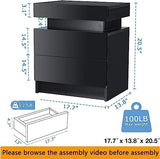 HOMMPA Set of 2 LED Nightstands Modern Black Nightstand with Led Lights Wood Matte Led Bedside Table Night Stand with 2 High Gloss Drawers for Bedroom 20.5" Tall HOMMPA