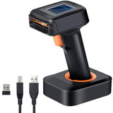 Tera Pro 1D 2D QR Wireless Barcode Scanner with Display Screen Battery Level Indicator Time Display Works with Bluetooth with Charging Cradle Base for Warehouse Supermarket Library HW0006 Pro Tera