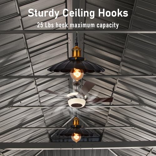 Domi Hardtop Gazebo 14x22FT, Outdoor Gazebo with Galvanized Steel Double Roof, Aluminum Frame, Built-in Gutter System, Curtain and Netting, Metal Gazebo Pavilion for Patio Deck Garden, Grey domi outdoor living