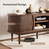 Decofy Mid Century TV Stand for TVs up to 65 Inches, Entertainment Center with Storage, Power Outlet, Fluted Sliding Doors & Adjustable Shelves, Modern Media TV Console Table for Living Room (Walnut) Decofy