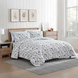Eddie Bauer - Twin Quilt Set, Reversible Cotton Bedding with Matching Sham, Classic Floral Home Decor with Plaid Reverse (Flower Field Green, Twin) Eddie Bauer