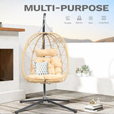 DWVO Egg Hanging Swing Chair with Stand Egg Chair Wicker Egg Chair with Cushions 330lbs for Patio, Bedroom, Garden and Balcony, Beige DWVO