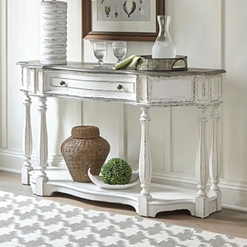Liberty Furniture Magnolia Manor 56 Inch Hall Console Table European Traditional Home Accent Storage - Antique White & Weathered Bark LIBERTY FURNITURE INDUSTRIES, INC.