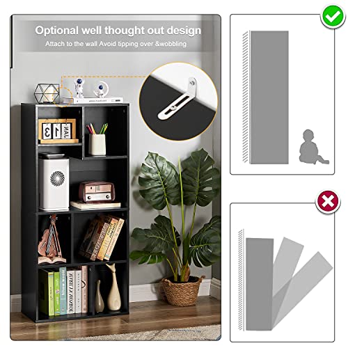VECELO 42 Inch High Bookcase, 4-Tier Modern Storage Cabinet with Height Difference Shelves for Standard Textbooks, Floor Standing Display, 7 Cubes, Horizontal Avaiable, Easy Assembly, Black VECELO