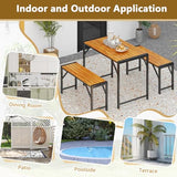 Tangkula 3-Pieces Patio Dining Set for 4 People, Outdoor Picnic Table & 2 Benches, 44" Acacia Wood Dining Table w/Metal Frame, Space-Saving Dinette Set for Garden Porch Poolside Yard Balcony Tangkula