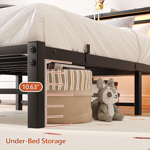 Maliacife Twin Bed Frame with Headboard,Single Bed Frame with Charging Station and LED Lights,Metal Platform Bed Twin Sizes,No Box Spring Needed,Easy Assembly,Black (Sand Black, Twin) Maliacife