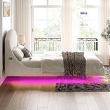 Ailisite Full Size Floating Bed Frame with LED Lights and Charging Port, Visual Floating LED Bed Frame with Curved Cloud Headboard, White Boucle Upholstered Platform Bed Full Size Frame, Heavy Duty Ailisite