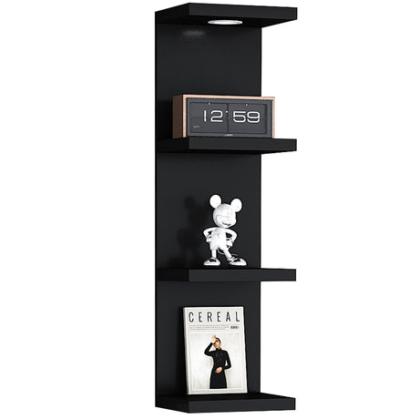 LitaEther Versatile 4 Tier Wall Shelf Unit,Black Lack Wall Shelf,Display Floating Shelf with LED Remote Control Light LitaEther