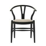 Simple Relax Set of 2 Upholstered Y-Shaped Back Wishbone Dining Side Chairs in Black and Beige simple relax