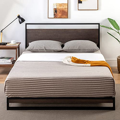 ZINUS Suzanne 37 Inch Grey Wash Bamboo and Metal Platform Bed Frame - Durable, No Box Spring Needed, Easy Assembly - WoodArtSupply