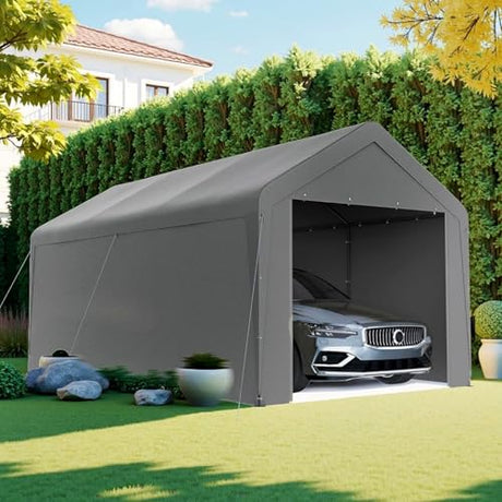 Kecreque Carport 10x20 Heavy Duty Portable Garage w/Removable Sidewalls & Roll-Up Door Car Canopy Party Tents Waterproof UV Resistant All Weather Car Port for Trucks,Boats(Grey) Kecreque