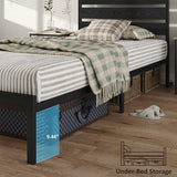 CollaredEagle Bed Frame with Headboard and Footboard,Heavy Duty Steel Slats Support Metal Bed Frame with Charging Station (Black, Twin) CollaredEagle